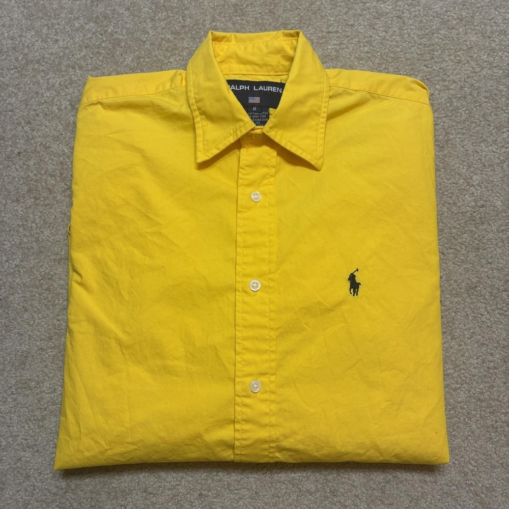 Vtg Polo Sport Ralph Lauren Shirt Mens Small/Size 6 Yellow Logo Button Up LS 90s